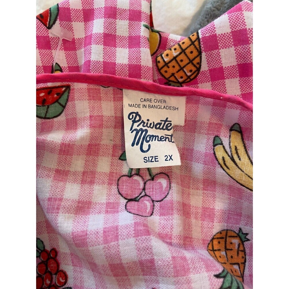 VTG Private Moments Pearl Snap House Dress Apron Smock Fruit 2XL Gingham Cotton - Picture 6 of 15